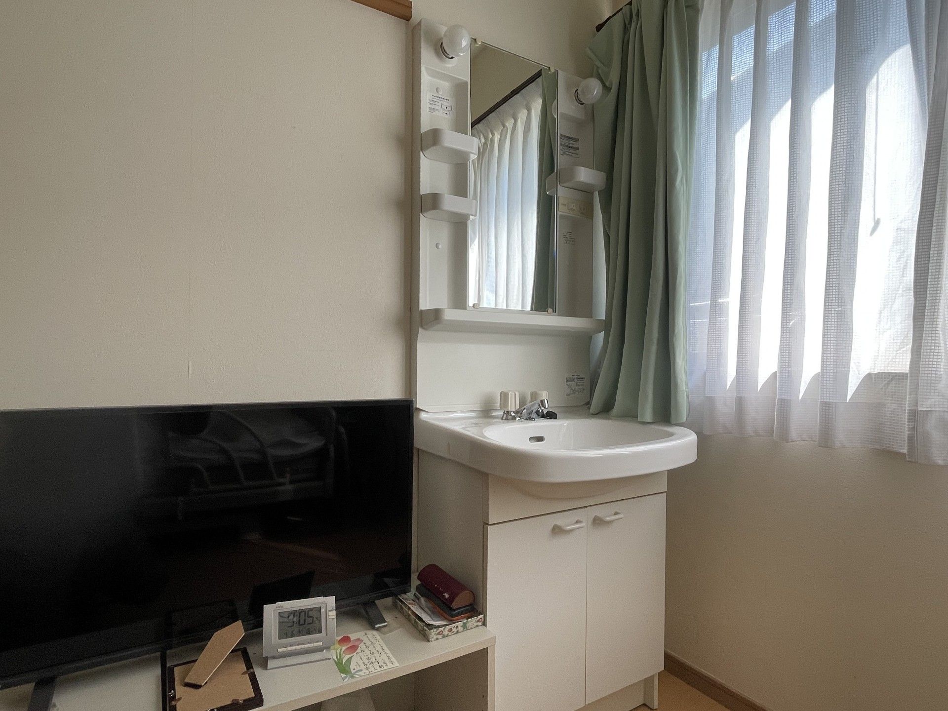 洗面台とテレビのある部屋