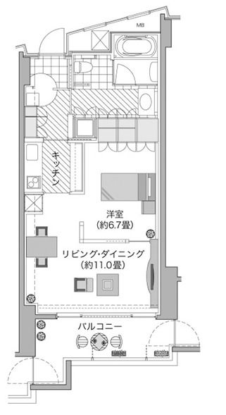 グランクレール馬事公苑の1LDKtypeの間取り図