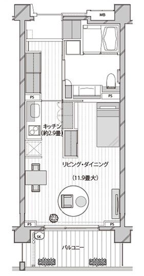 グランクレール美しが丘の1R typeの間取り図