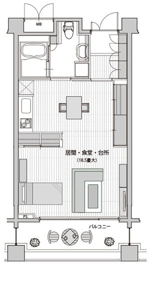 グランクレールあざみ野の1R typeの間取り図