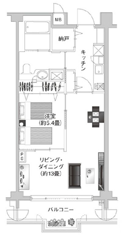 ライフニクス高井戸の1LDKtypeの間取り図