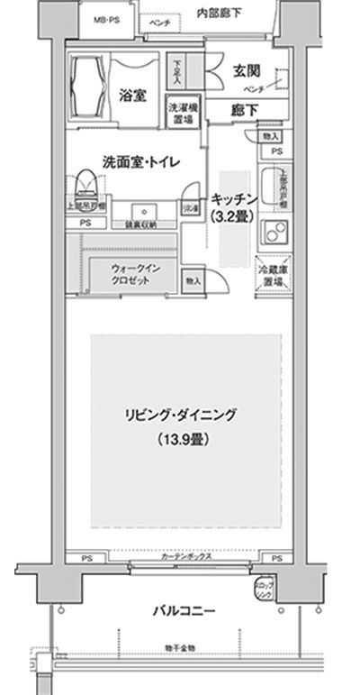 グランクレール藤が丘シニアレジデンスの1R typeの間取り図