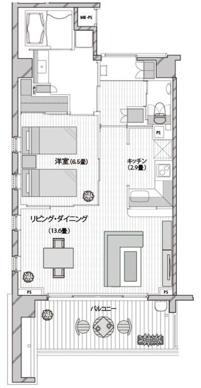 グランクレール藤が丘シニアレジデンスの1LDK typeの間取り図