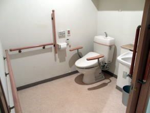 移動用と立ち上がり用、両方の手すりがあるトイレ