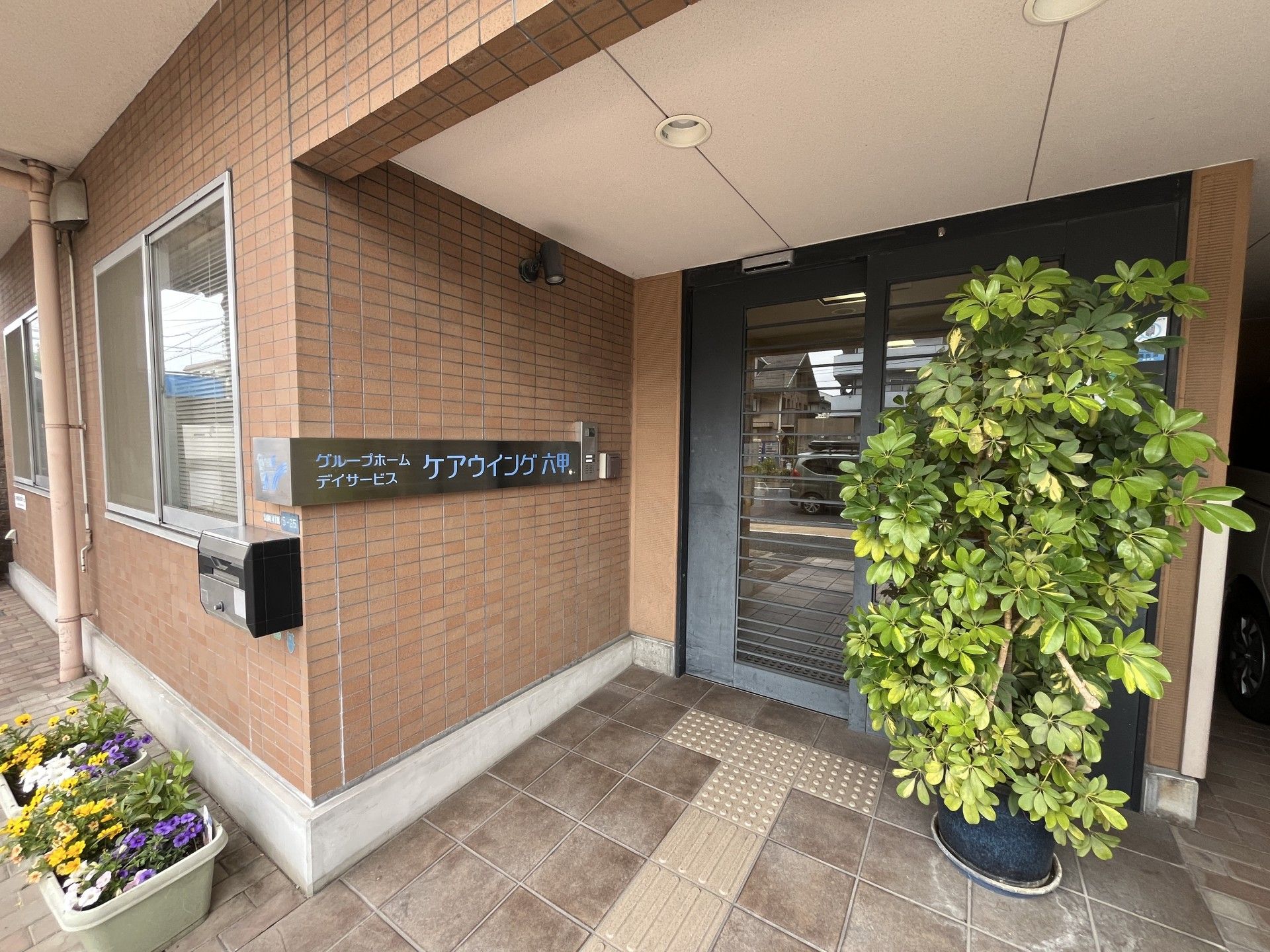 玄関の植栽と看板