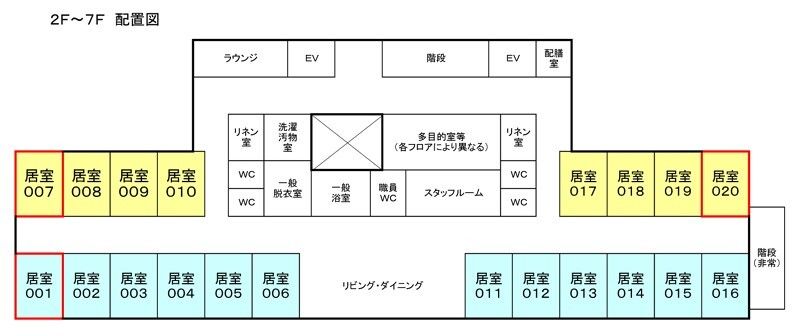 シニアの杜・桐生の2～7Ｆのフロアマップ