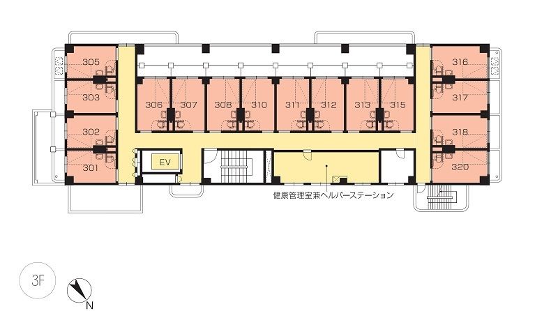 ニチイホーム栗平の3Ｆのフロアマップ