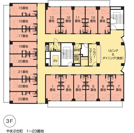 ニチイホームはるひ野の3Ｆのフロアマップ