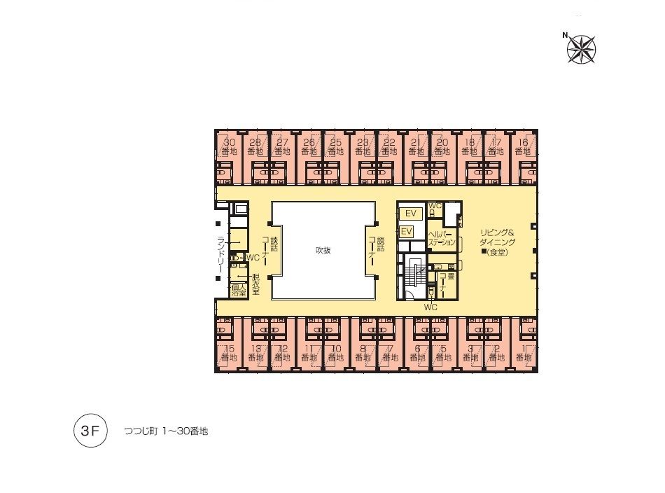 ニチイホームはるひ野II番館の3Ｆのフロアマップ