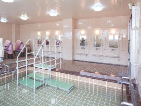 「ニチイホーム 鷺沼南」の一般浴室。手すりを設けている。