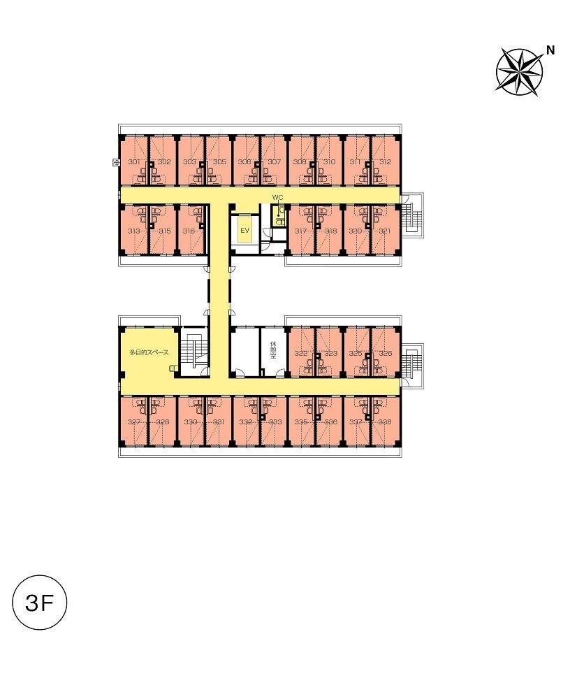 ニチイホーム青葉台の3Ｆのフロアマップ
