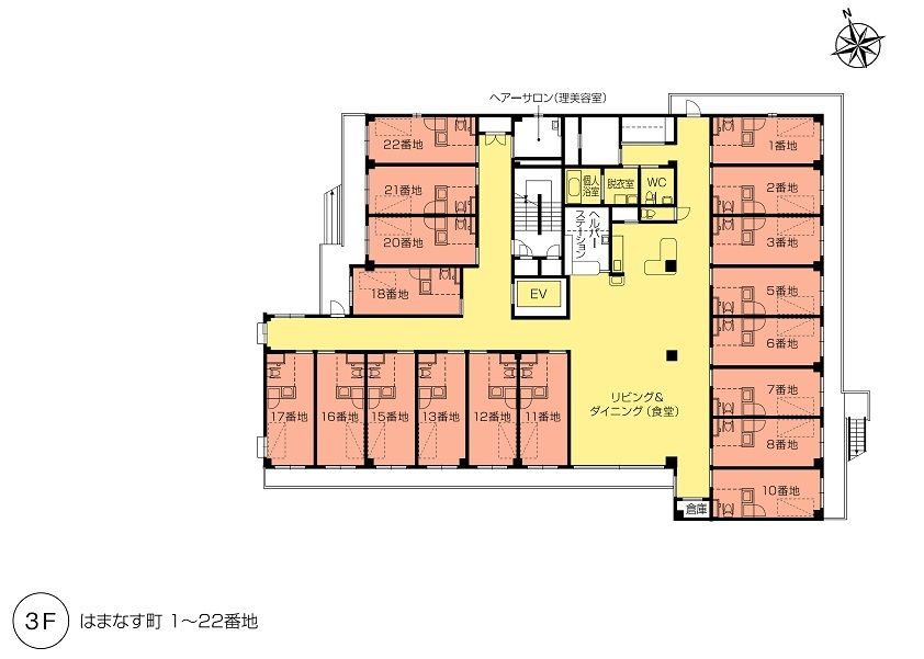 ニチイホーム海老名の3Ｆのフロアマップ