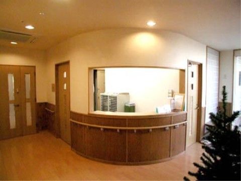 やわらかい光のダウンライトが温かみを持たせてくれるエントランスには、壁に沿って手すりを設置している。