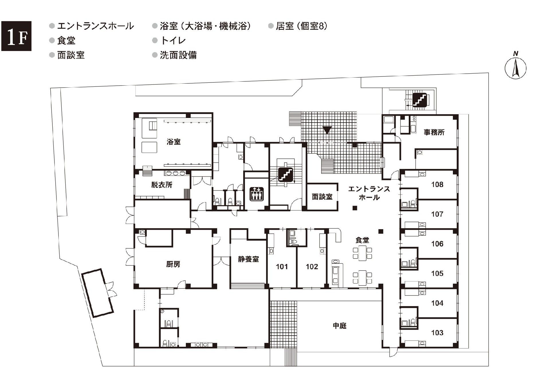 リアンレーヴ武蔵新城の1Ｆのフロアマップ