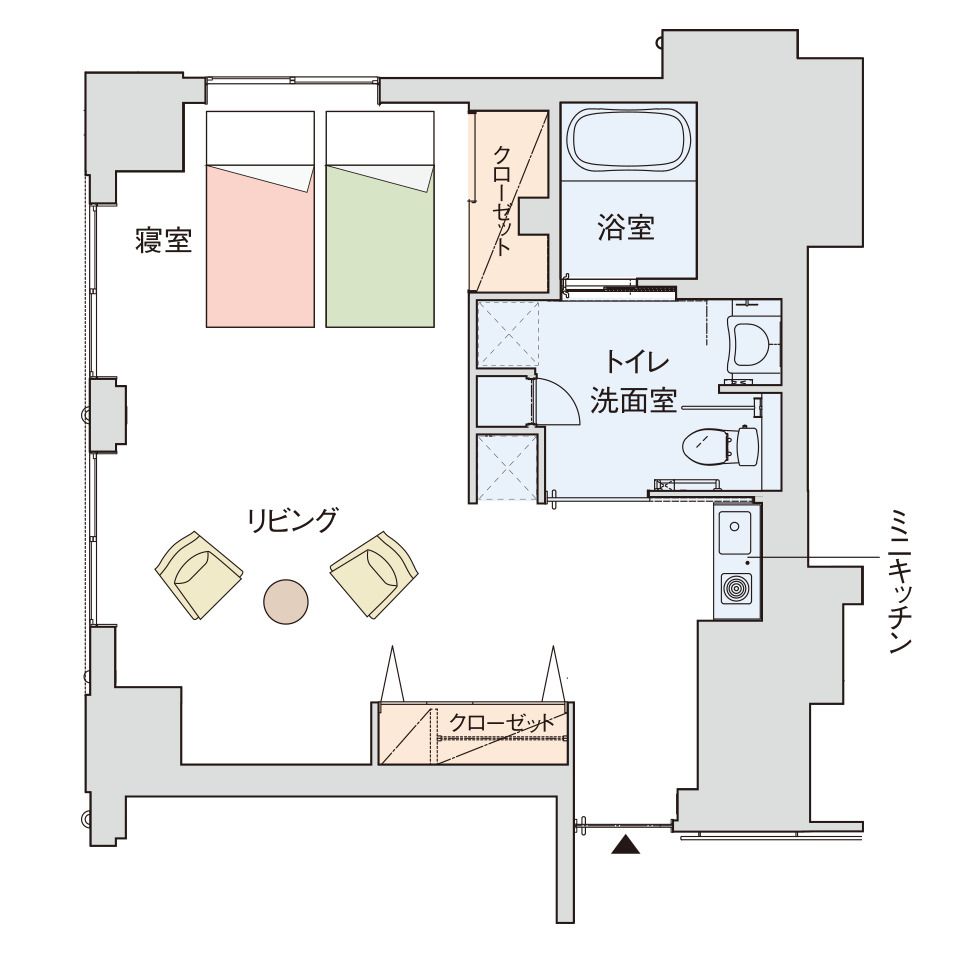 グッドタイム リビング 亀戸のお二人さまタイプの間取り図