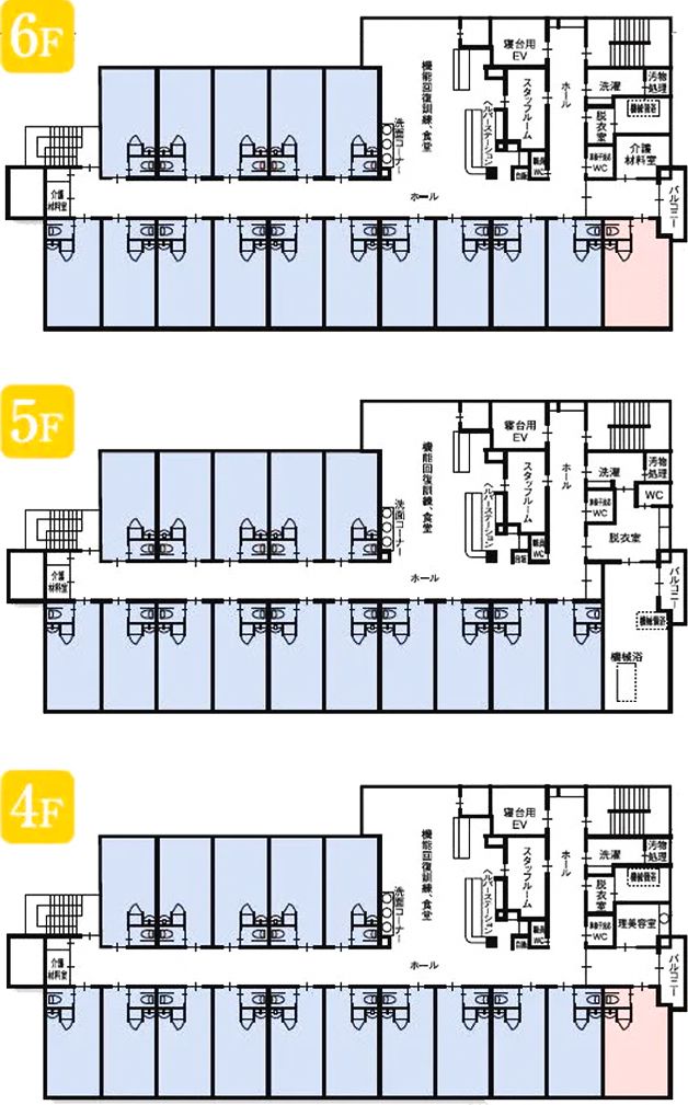 介護付有料老人ホーム ヒューマンサポート古河の4~6Fのフロアマップ