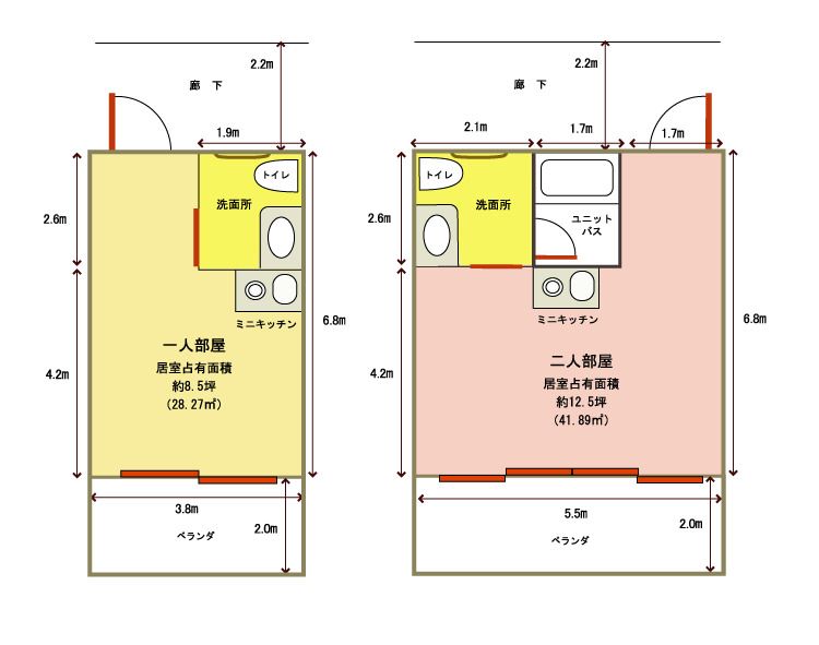 ケアハウス 日之出荘の居室の間取り図