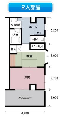 ケアハウスしらさぎの2人用部屋の間取り図