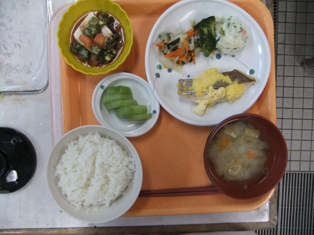焼き魚に豆腐サラダが付いた和食のセット