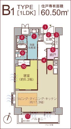 ウィルマーク香椎浜のＢ1TYPEの間取り図