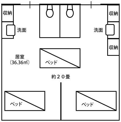 くつろぎの家ハッピー園の三人部屋の間取り図
