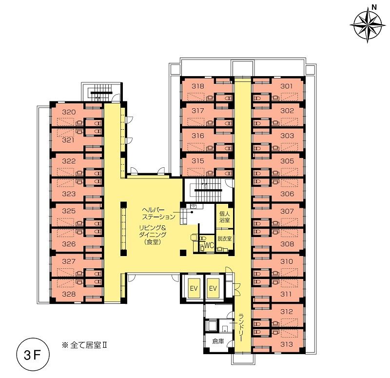 ニチイホーム江戸川の3Ｆのフロアマップ