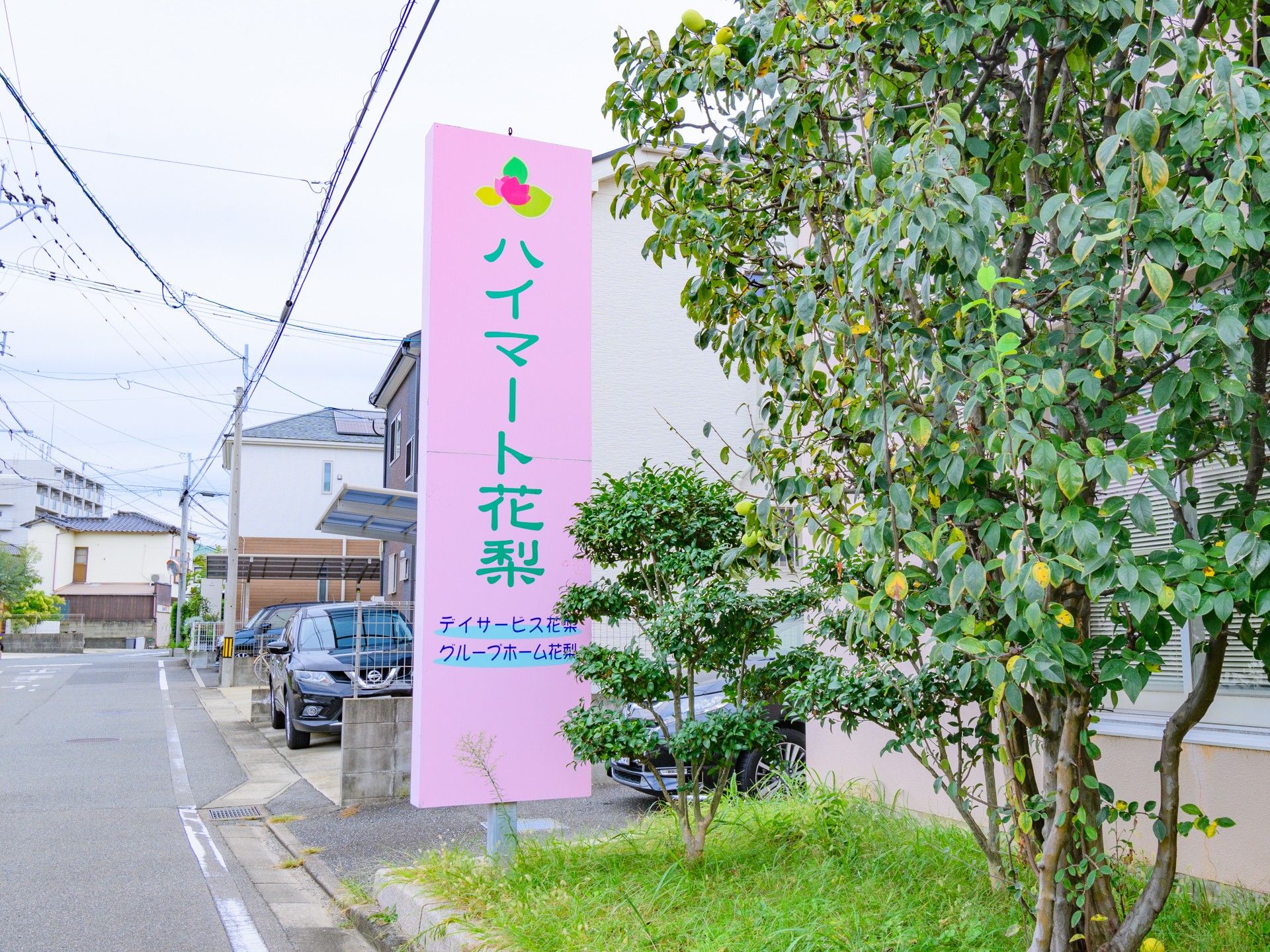 ピンクの案内看板