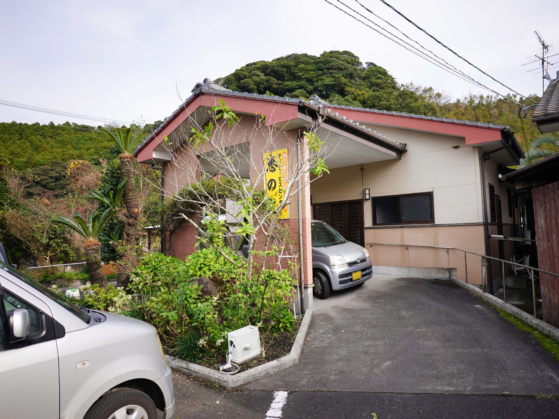 花の咲く道を散歩する車椅子に乗った高齢女性と介助をするヘルパー