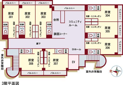 悠友倶楽部・うぐいすの森の３Ｆのフロアマップ