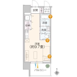 プレステージ久屋大通の1Rタイプの間取り図