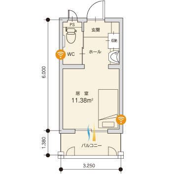 プレステージ四日市楠館の1Rタイプの間取り図