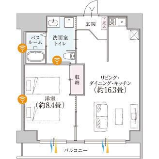 プレステージ小幡緑地の1LDKタイプの間取り図