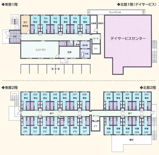 ライフコート貝塚の1～2階のフロアマップ