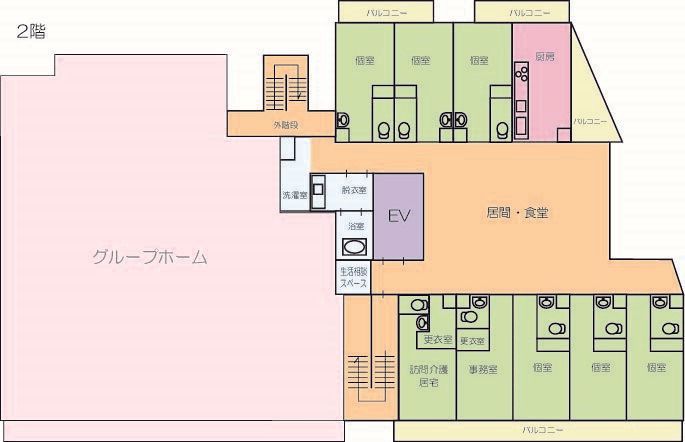 プラチナ・シニアホーム足立竹ノ塚の2階のフロアマップ