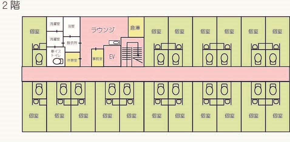 プラチナ・シニアホーム川越的場の2階のフロアマップ