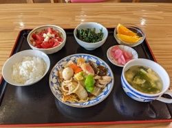 「ご隠居長屋 和楽久 豊四季」の食事。手作りで栄養バランスよし。