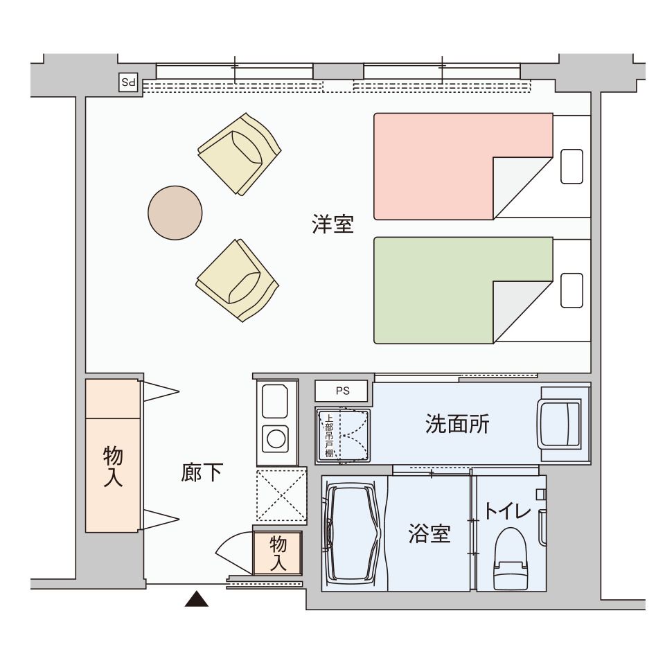 グッドタイム リビング 千葉みなと／海岸通のお二人さまタイプの間取り図