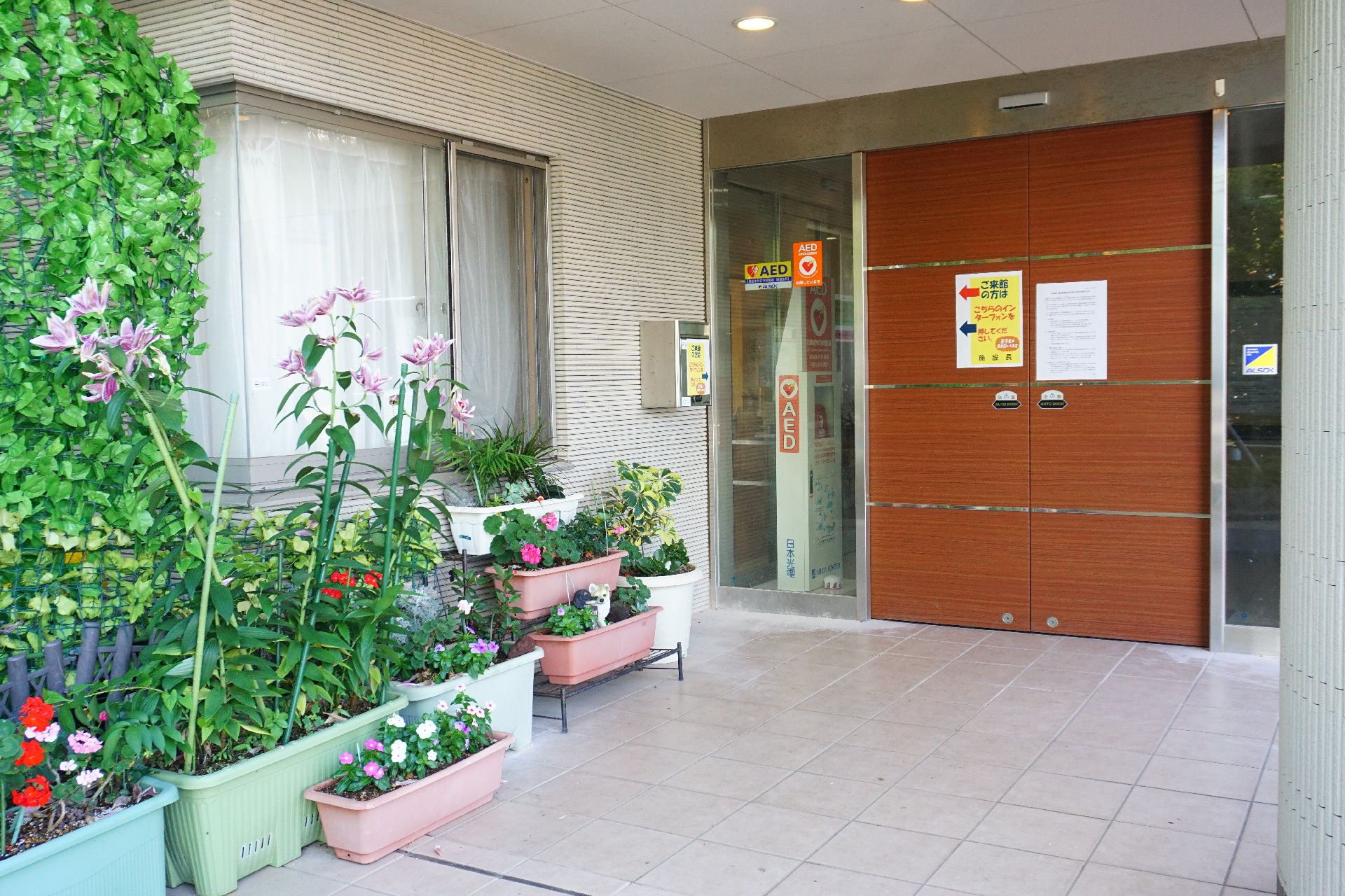 屋根が設置され、地面は段差がすべて解消されている玄関