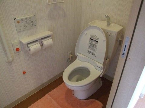 トイレへの扉は引き戸となっており、何かあった際に使用することができる緊急通報装置が備え付けられている。