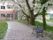 桜の木々が植えられた桜並木の外観である。小道にはベンチが置かれ、辺り一面が桜の花びらで覆われている。