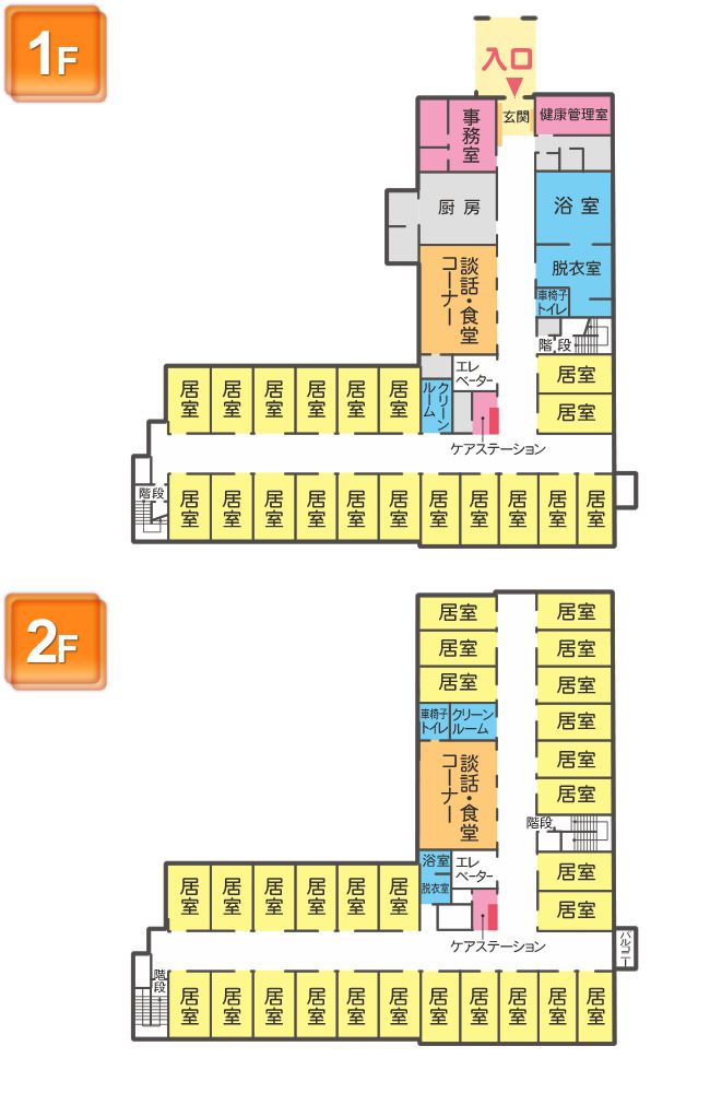 さわやかいわつき館の1～2Ｆのフロアマップ