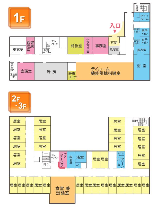 さわやか成田館の1～3Ｆのフロアマップ