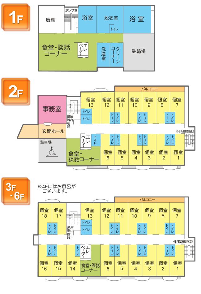 さわやかはーとらいふ西京極の1～6Ｆのフロアマップ