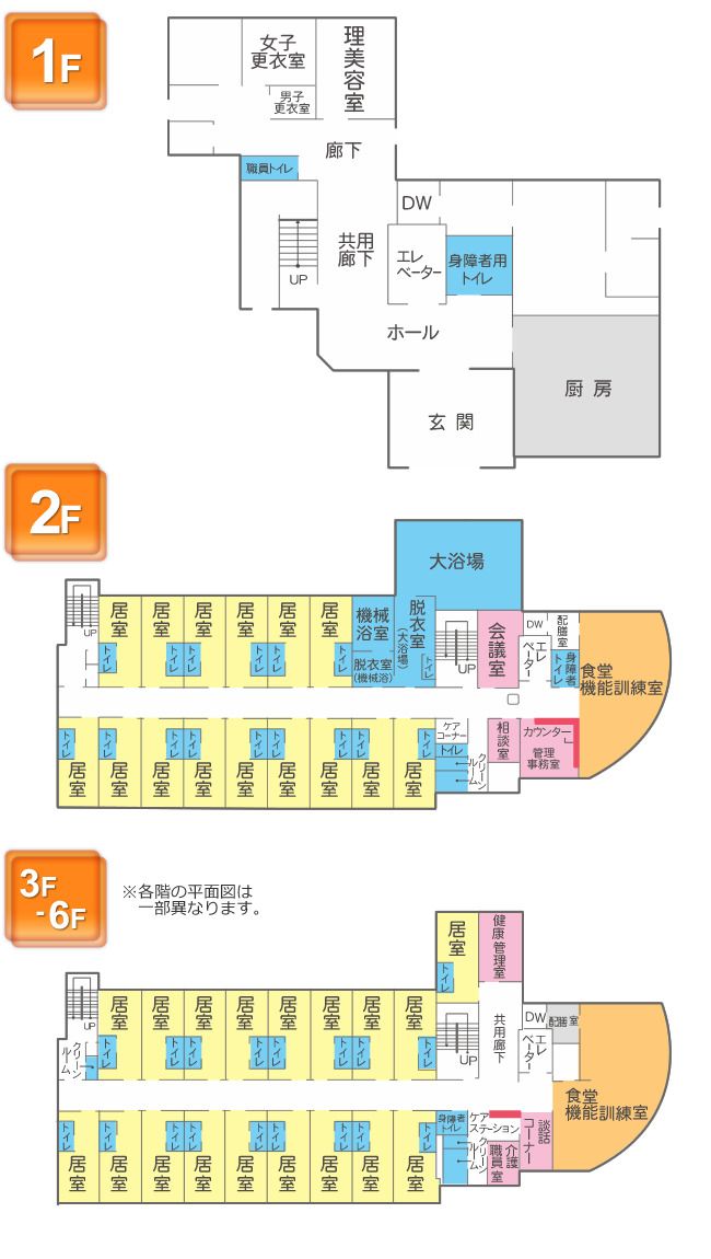 さわやか住吉館の1～6Ｆのフロアマップ