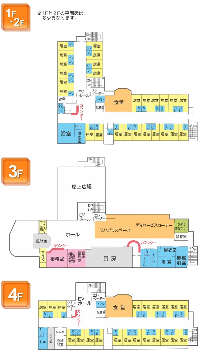 さわやか直方館の1～4Ｆのフロアマップ