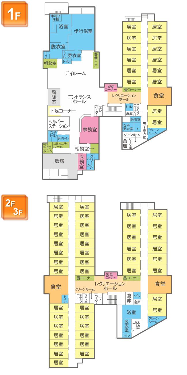 さわやか野方館の1～3Ｆのフロアマップ