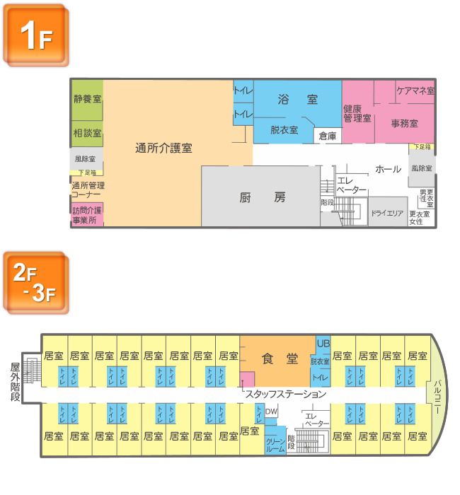 さわやかいそうだ館の1～3Ｆのフロアマップ