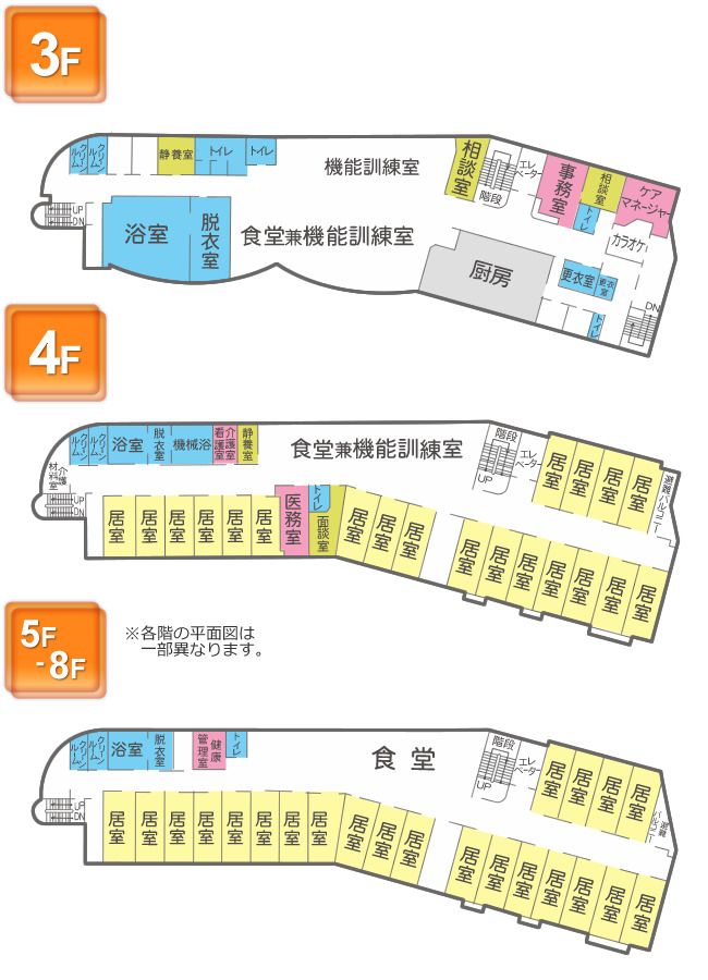 さわやか清田館の3～8Ｆのフロアマップ