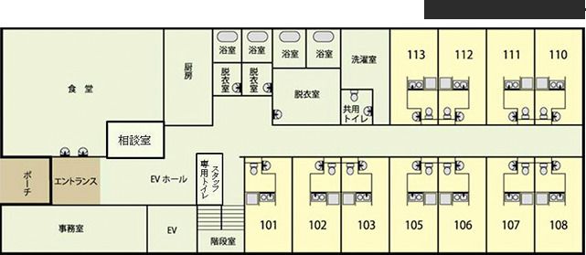 ケア・ブリッジ八尾老原の1階のフロアマップ