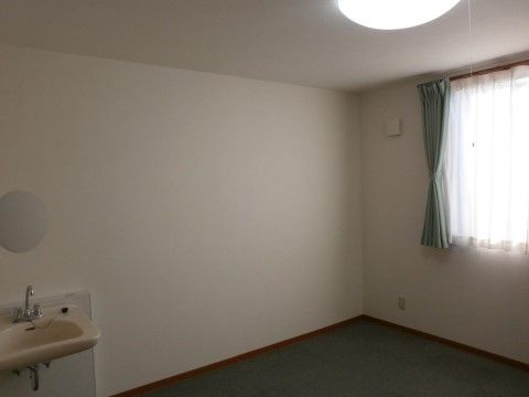 天井にシーリングライトがあり、洗面台が設置された居室